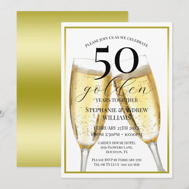 Invitation Anniversaire Mariage de l'année 50 d'or (Devant / Derrière)