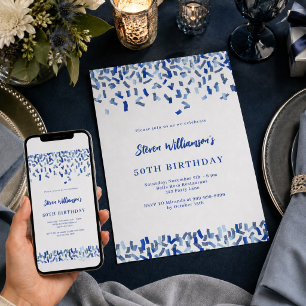 Invitation Anniversaire marine bleu blanc confetti homme gars