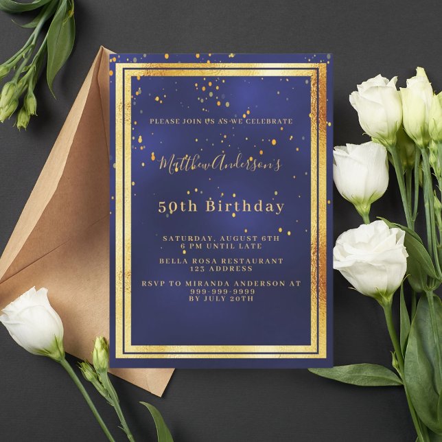 Invitation Anniversaire marine bleu confetti luxe (Créateur téléchargé)