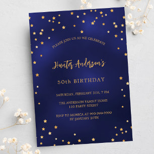 Invitation Anniversaire marine bleu or stars fête