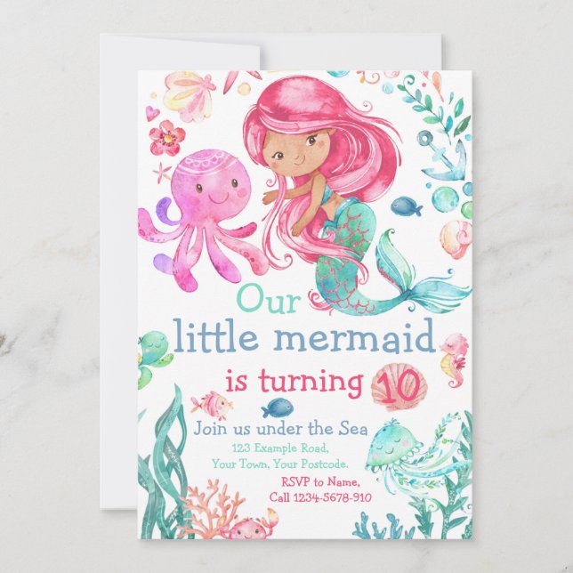 Invitation anniversaire Mermaid modifiable, Invita (Devant)