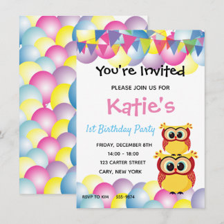 Invitation Anniversaire mignon de hibou de bébé d'enfants