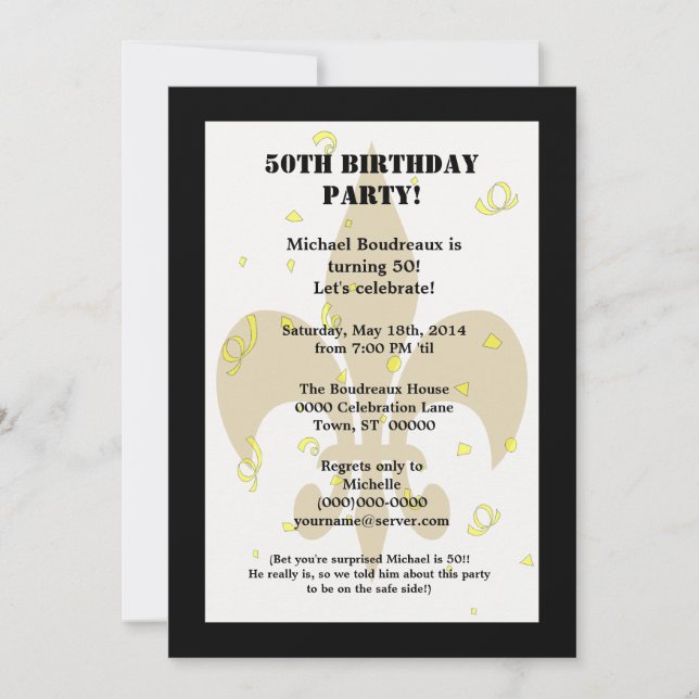 Invitation Anniversaire mignon de surprise d'or de noir de (Devant)