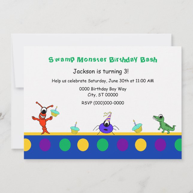 Invitation Anniversaire mignon d'enfant de Cajun de monstre (Devant)