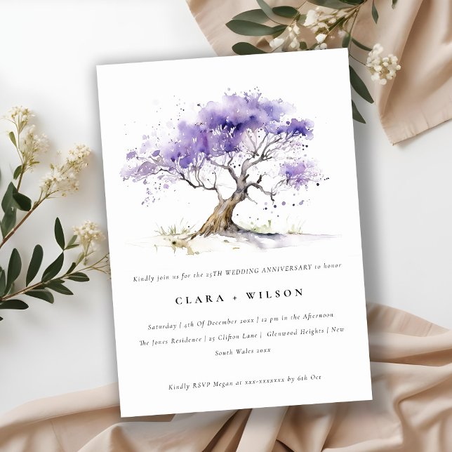 Invitation Anniversaire minimal du Mariage Lilac Jacaranda Tr (Créateur téléchargé)