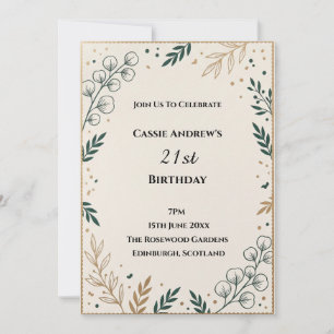 Invitation Anniversaire Minimaliste avec Feuillage pour une O