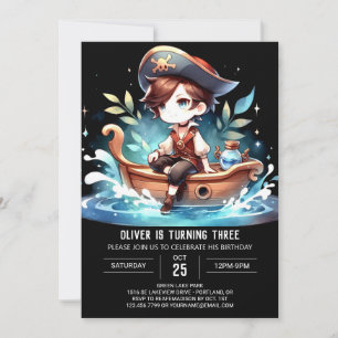 Invitation Anniversaire minimaliste du pirate de navire