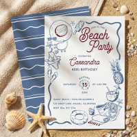 Anniversaire Moderne Bleu & Rouge de la Plage d'Ét