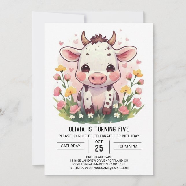 Invitation Anniversaire moderne de Barnyard Pastel Cow (Devant)