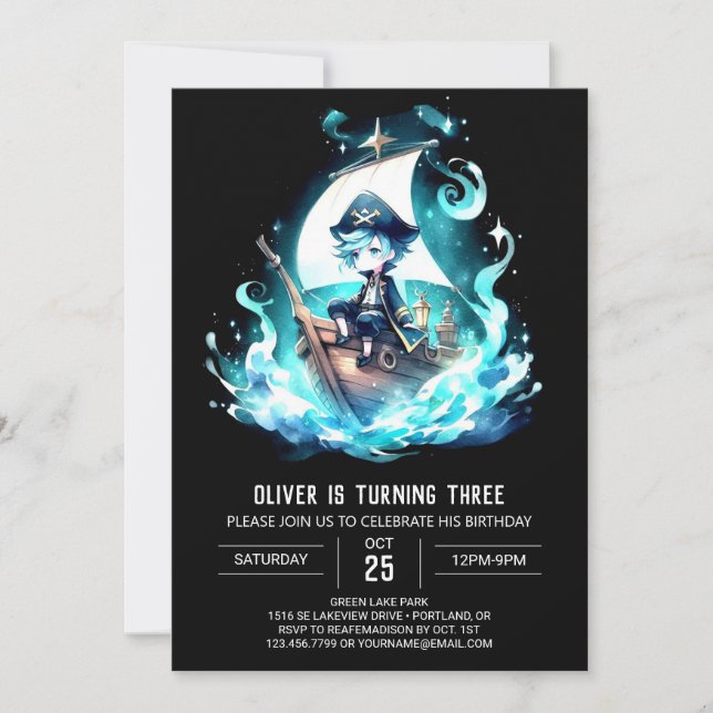 Invitation Anniversaire moderne de Whimsy Pirate (Devant)