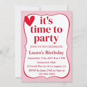 Invitation Anniversaire moderne rose et rouge