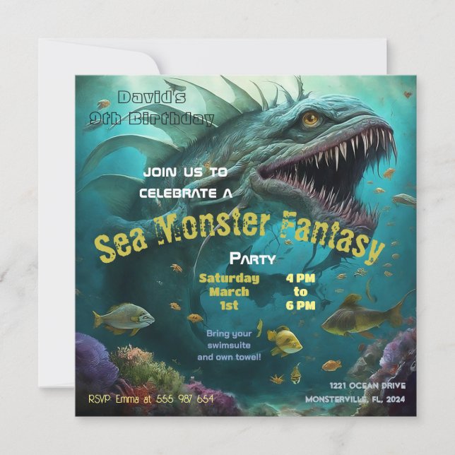 Invitation Anniversaire Monstre de mer Imaginaire (Devant)