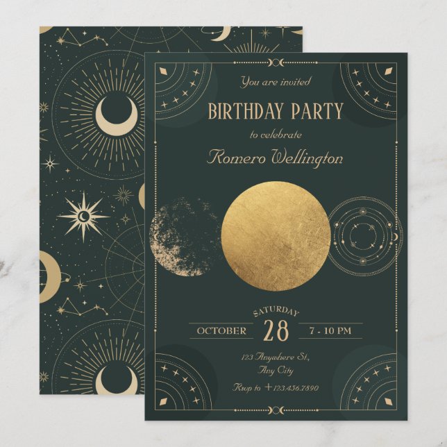 Invitation Anniversaire mystique de la Lune céleste verte (Devant / Derrière)