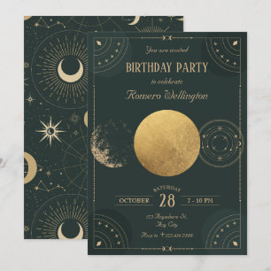 Invitation Anniversaire mystique de la Lune céleste verte