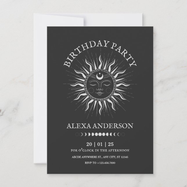 Invitation Anniversaire mystique du soleil cosmique (Devant)