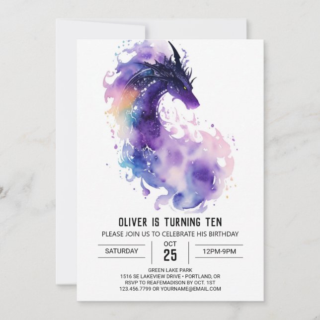 Invitation Anniversaire mythique du dragon qui respire le feu (Devant)