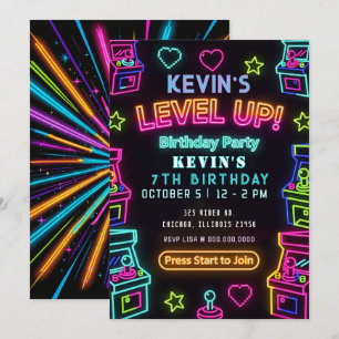 Invitation Anniversaire Neon Arcade Fun Gaming