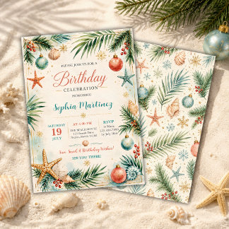 Invitation Anniversaire Noël en Juillet Aquarelle