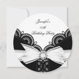 Invitation Anniversaire Noir Blanc dentelle Diamant Top 2