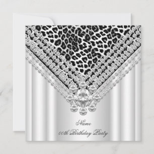 Invitation Anniversaire Noir Blanc Léopard Paillettes Diamant