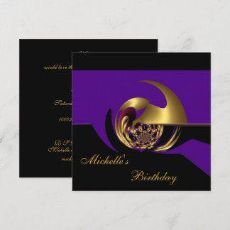 Invitation Anniversaire Noir et Violet Or Abstrait