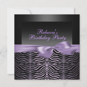 Invitation anniversaire noir et violet zèbre pour