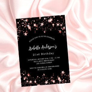 Invitation Anniversaire noir rose or étoiles luxe