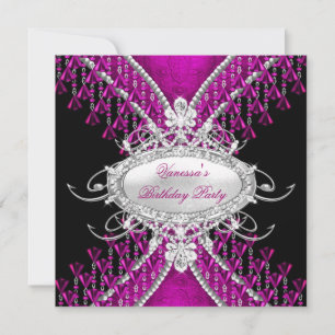 Invitation Anniversaire Noir rose Plum perles Diamond