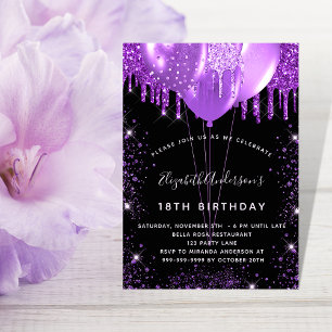 Invitation Anniversaire noir violet parties scintillant ballo