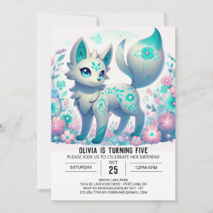 Invitation Anniversaire numérique de la fille Wolf moderne
