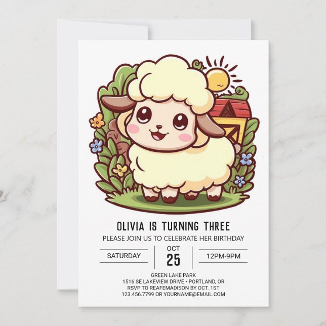 Invitation Anniversaire numérique des moutons colorés enchant (Devant)