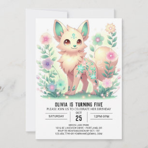 Invitation Anniversaire numérique du loup de forêt de filles
