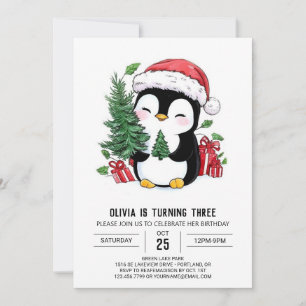 Invitation Anniversaire numérique du pingouin à flocon de nei