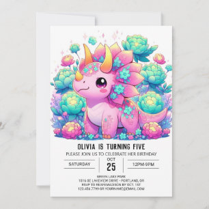 Invitation Anniversaire numérique floral Enchanted Dinosaur