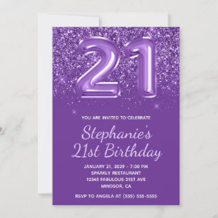 Invitation Anniversaire Numéro 21 Royal Violet Étincelant