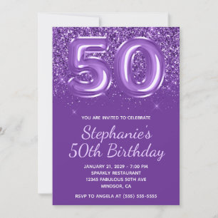 Invitation Anniversaire Numéro 50 Royal Violet Étincelant