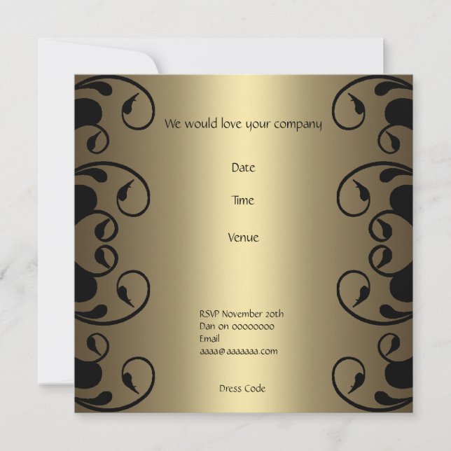 Invitation Anniversaire Or Black Floral 2 (Devant)