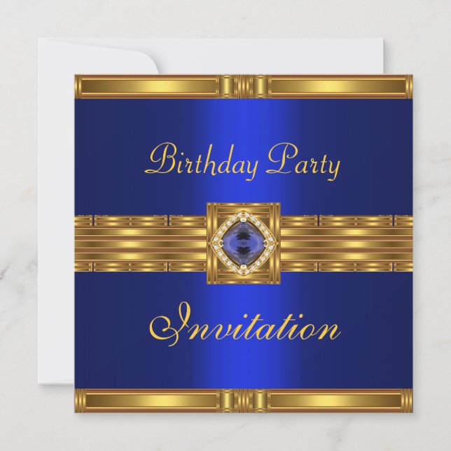 Invitation Anniversaire Or sur Bijou bleu or (Devant)