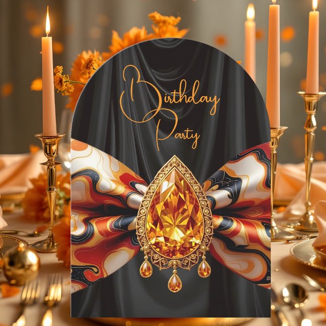 Invitation Anniversaire Orange 1960 Mod Bow Bijou d'or (Créateur téléchargé)