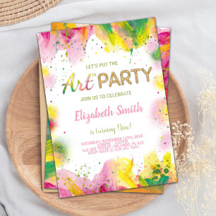 Invitation Anniversaire Orange & Pink Paint