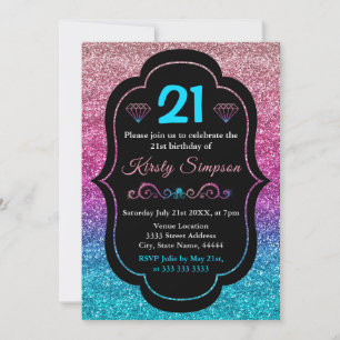 Invitation Anniversaire Pailleté avec Dégradé Rose et Bleu