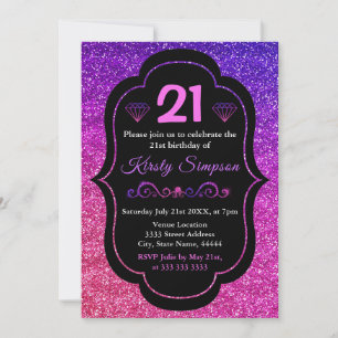 Invitation Anniversaire Pailleté Dégradé Violet et Rose