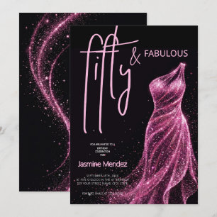 Invitation Anniversaire Pailleté Rose Noir Chic 50 & Fabuleux