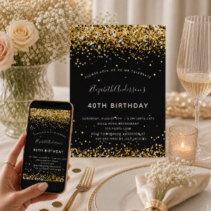 Invitation Anniversaire paillettes or noir