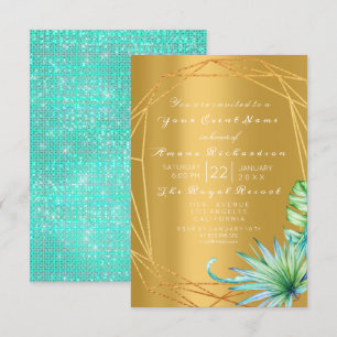Invitation Anniversaire Palm Mint Aqua Tropic Frame Or