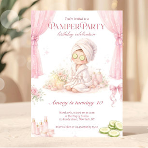 Invitation Anniversaire Pamper Party   Fête au Spa Rose et Ch