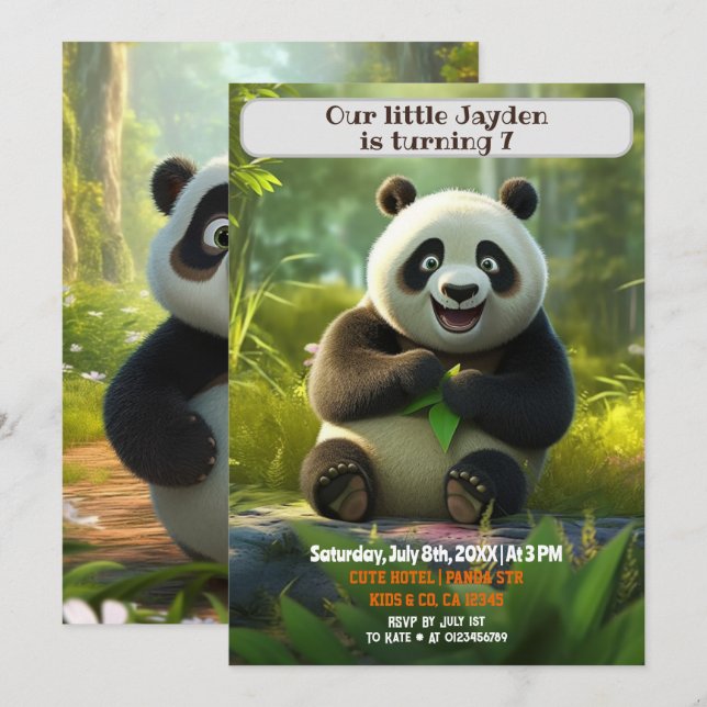 Invitation Anniversaire Panda Personnalisé Enfants Nom Age (Devant / Derrière)