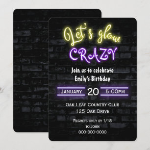 Invitation Anniversaire Party Neon Connexion Brick Wall