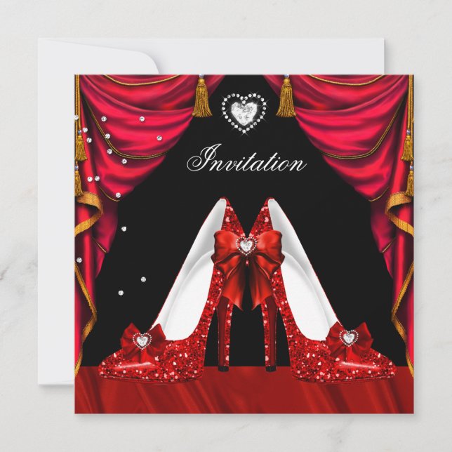 Invitation Anniversaire Party Red Gold Chaussures (Devant)