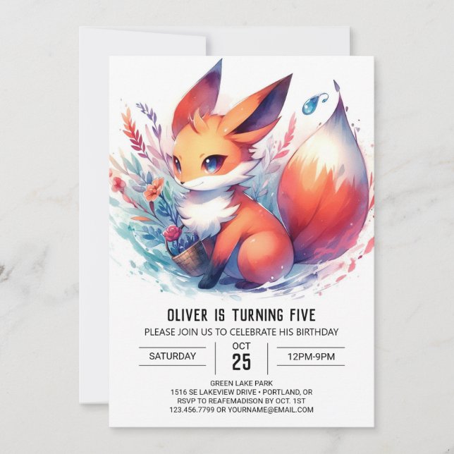 Invitation Anniversaire Pastel Fox personnalisé (Devant)